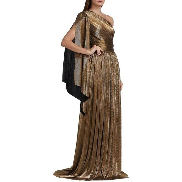 NWT Bronx and Banco Florence One-Shoulder Gown XS Gold Maxi Dress - Picture 2 of 14